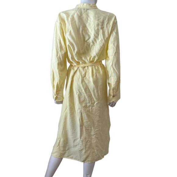 VINCE Pale Yellow Crepe de Chine Belted Button-Down Midi Dress, M - Picture 8 of 10